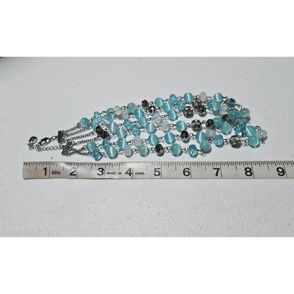 Monet Beaded Necklace Blue Cats Eye Iridescent Glass Bead Disco Fire Ball Women - Picture 7 of 8